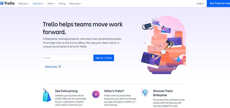 Trello Trello homepage interface highlighting task boards and workflows, representing team collaboration and project management in a digital workspace.