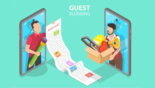 How to do x with a limited resource - tycoonstory | tycoonstory media Two persons working together on guest blogging—sharing the content ideas for guest posts through connected smartphones.