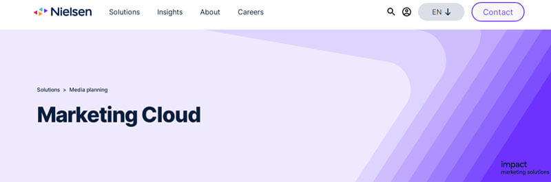 Marketing cloud by nielsen Nielsen marketing cloud website, a powerful data management platform designed for media relations, crowd measurement, and advertising optimization.