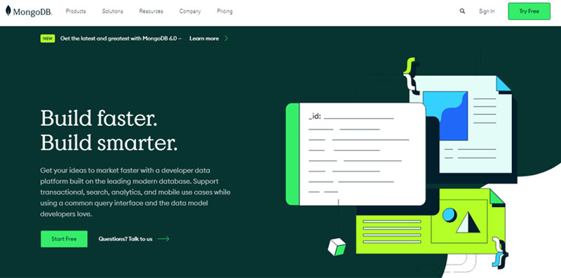 Mongodb Mongodb platform page, showcasing its features as a multi-cloud data management platform with powerful tools for data storage and analytics