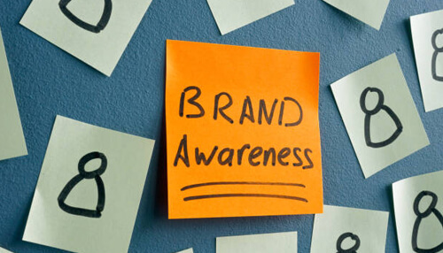 Public relations Public relations: sticky note with'Brand Awareness' written on it, surrounded by smaller notes.