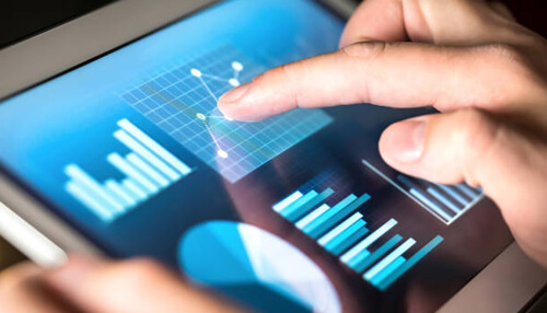 Net operating margin percentage Touchscreen dashboard displaying graphs and metrics used to track financial ratios and business growth.