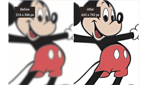 Online image upscaler A before and after comparison of a cartoon character's image, upscaled using VanceAI Image Upscaler, showcasing improved resolution and clarity.
