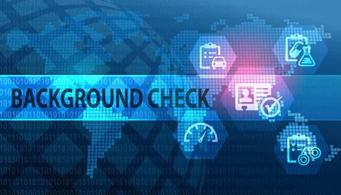 Background checks Employment verifications: a digital background representing background check processes, with icons symbolizing verification and employee background checks.