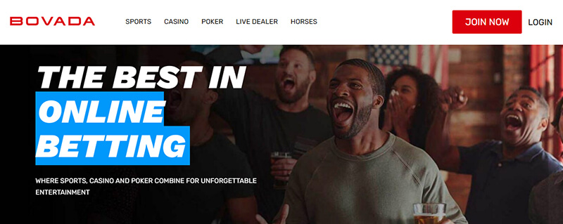 Bovada Bovada's promotional banner, emphasizing online betting with various games like poker and casino, highlighting the diverse offerings at gambling sites.