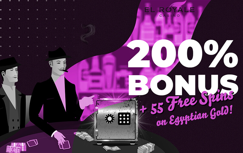 El royale El royale casino's vintage-style banner with an enticing bonus offer, representing the classic atmosphere and rewards offered by top gambling sites.