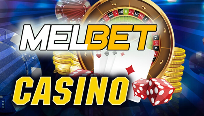 Melbet online casino Melbet casino logo with cards, dice, and chips symbolizing online gambling and casino games available on the platform.
