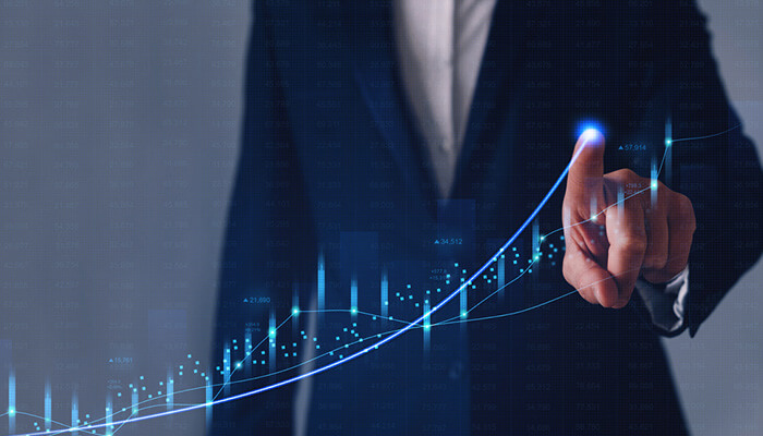 Analyze your interests Business professional analyzing growth chart, symbolizing progress and success in a career development plan and career advancement.
