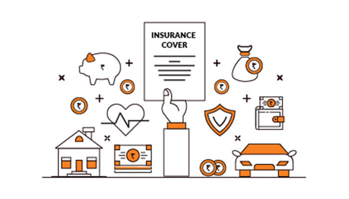 Check for insurance coverage Insurance coverage illustration with icons for home, car, health, and money, emphasizing risk management for security service operations.