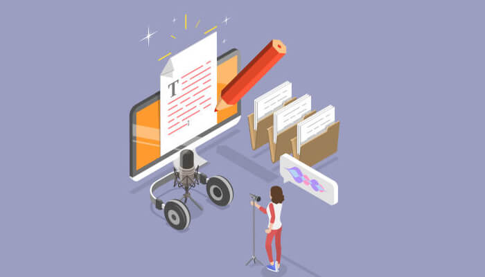 Decide what type of transcription you need A person using transcription software, highlighted by a red pencil correcting transcribed text, illustrating the transcription process.