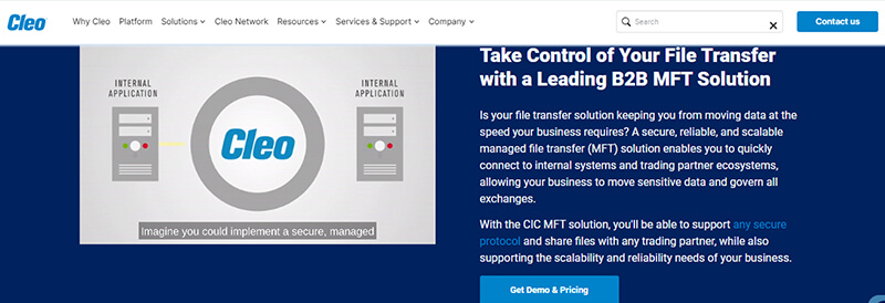 Cleo mft Cleo b2b managed file transfer solution visual highlighting scalable and reliable file transfer tools for enterprises.