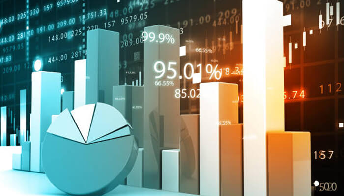 Our world will be entering the economic recession soon Global growth illustrated with 3d bar charts, pie charts, and financial percentage data in a digital economic dashboard