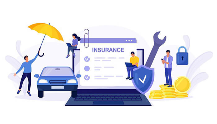 When you are about to buy car insurance online for the first time Close up of hands on a keyboard navigating a website to buy car insurance online with a car shield logo on screen