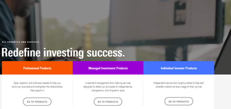 Morningstar Investment education platform highlighting professional, managed, and individual investor products designed for smarter investing.