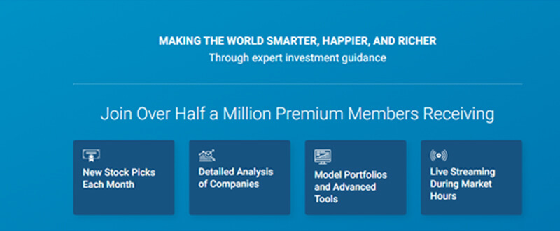 The motley fool Investment education membership dashboard offering stock picks, company analysis, model portfolios, and live market insights.