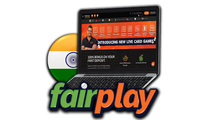 Fairplay club india online casino Laptop displaying fairplay club website with indian flag icon and promotional gaming interface.
