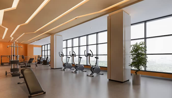 Do they have other uses Spacious corporate gym with modern exercise equipment, representing high-quality eot facilities for employee wellness.