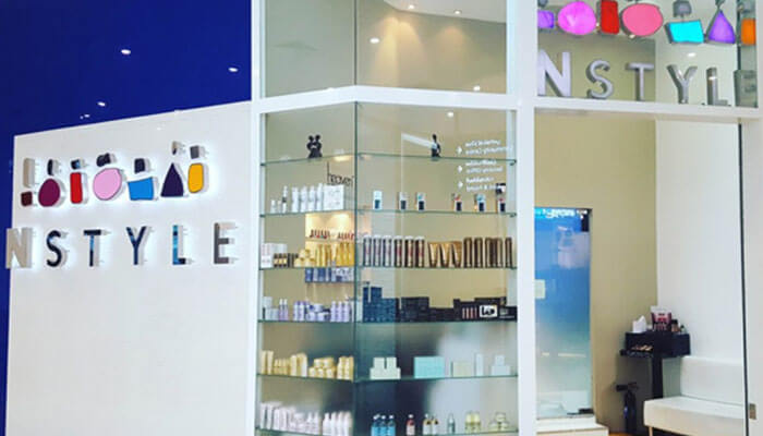 Nstyle beauty lounge The exterior of instyle salon, with its modern design and well-organized shelves displaying premium beauty products for customers.