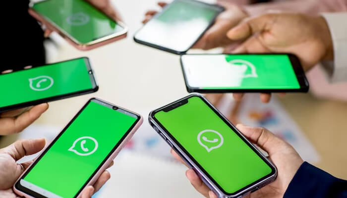 Updates regarding the whatsapp community Multiple smartphones displaying the whatsapp logo, highlighting the widespread use and connectivity of whatsapp across different devices.