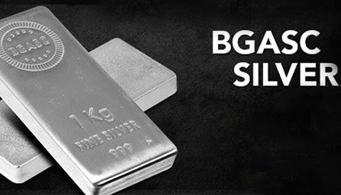 What is bgasc Close-up of a 1kg fine silver bar featuring the bgasc logo, highlighting bgasc as a trusted metals dealer for silver bullion.