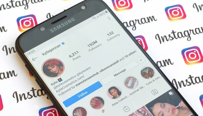 Kylie used social media wisely for her business Kylie jenner's Instagram profile displayed on a Samsung phone, showcasing her posts, followers, and branded content.