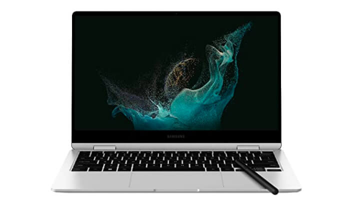 Samsung galaxy book2 pro 360 - tycoonstory | tycoonstory media Samsung laptop with stylus on screen, showcasing touchscreen functionality and creativity in laptops.