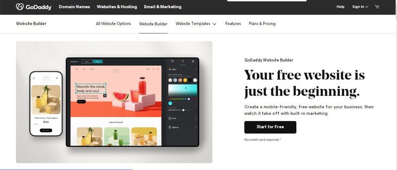 Godaddy website builder - tycoonstory | tycoonstory media Godaddy website builder dashboard displaying templates and design tools, emphasizing a beginner-friendly website builder service.