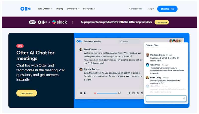 Otter ai - tycoonstory | tycoonstory media Otter ai chat interface showing meeting transcription and collaboration ai tools