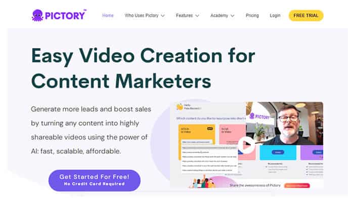 Pictory ai - tycoonstory | tycoonstory media Pictory ai homepage displaying video creation features for marketers using ai tools