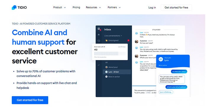 Tidio - tycoonstory | tycoonstory media Tidio customer service platform interface showing live chat and ai tools combining automated and human support.