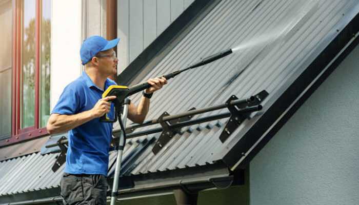 Pressure washing Pressure washing a residential roof as a professional uses high-pressure water to clean surfaces, remove dirt buildup, and restore exterior areas through pressure washing.