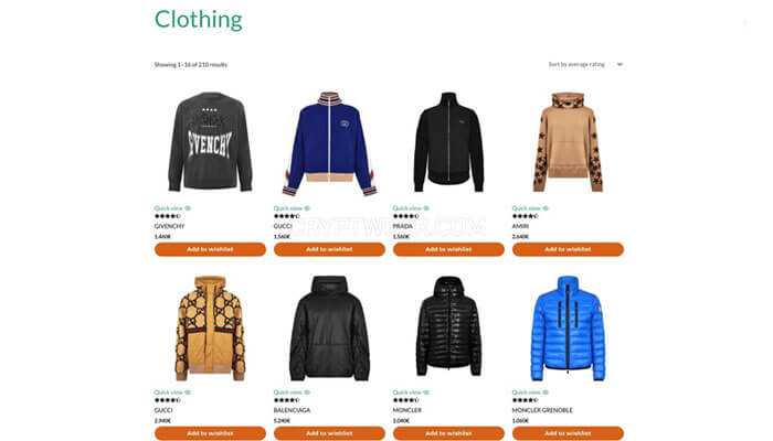 Seamless integration Crypto luxury store's clothing section, displaying designer jackets and apparel from high-end brands like Gucci, Prada, and Moncler.