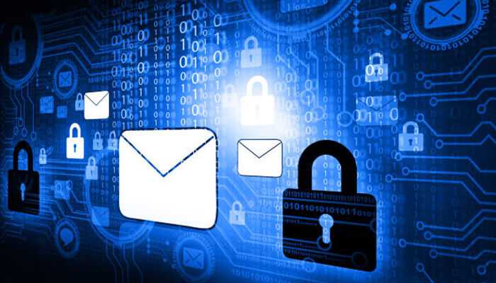 Canarymail Canarymail security features for email encryption with digital locks and encryption symbols, ensuring privacy and data protection for users.