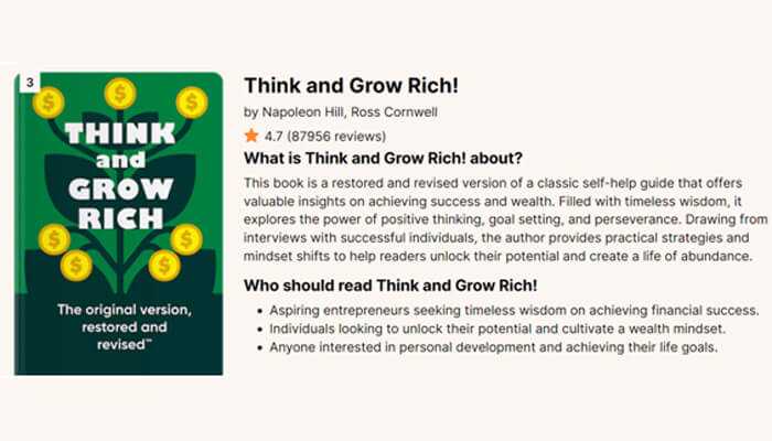 Inspiring books for entrepreneurs Book summary of think and grow rich! By napoleon hill, highlighting success principles and reviews, included in inspiring books for entrepreneurs.