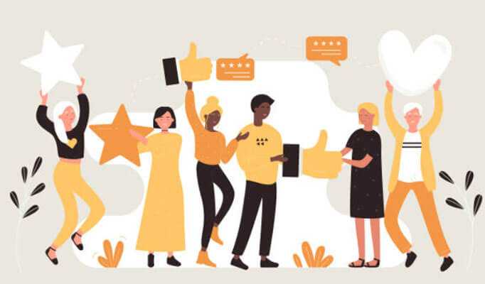 Create a winning social media strategy for your small business-tycoonstory | tycoonstory media Social media strategy concept featuring a group celebrating engagement with likes, reviews, and interaction symbols.