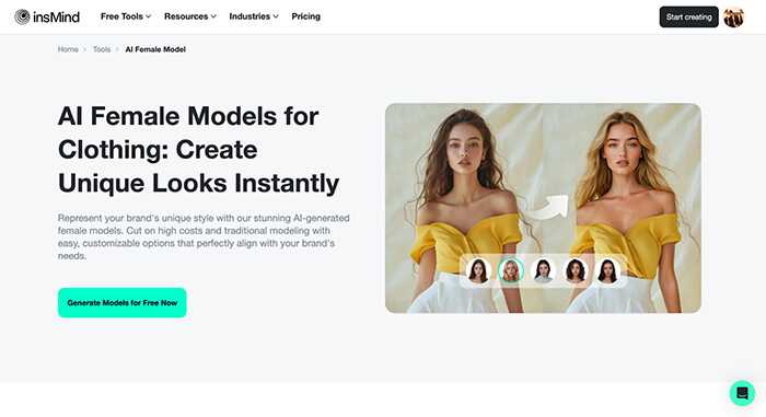 1 | tycoonstory media Insmind’s ai female models for clothing page demonstrating instant creation of realistic fashion looks for brands.