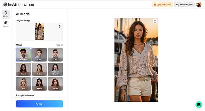 2 | tycoonstory media Insmind’s ai model tool interface allowing users to select virtual models and preview fashion images instantly.