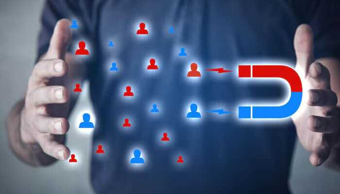 Cyber security lead generation Magnet attracting digital user icons, symbolizing targeted outreach, client acquisition, and cyber security lead generation campaigns.