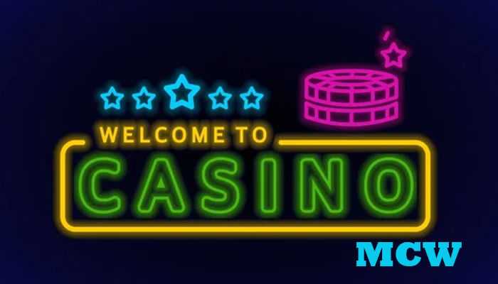 Creating an account on mcw - tycoonstory | tycoonstory media Neon sign advertising "welcome to casino" with stars and a poker chip icon, representing the mcw casino app experience.