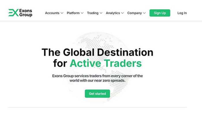 Effective information gathering - tycoonstory | tycoonstory media Exons group home displays'The Global Destination for Active Traders', with a green 'Get started' button.