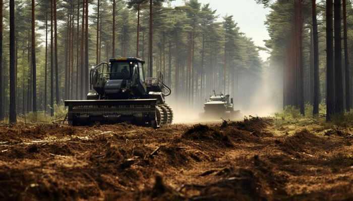 Environmental and operational benefits - tycoonstory | tycoonstory media Forestry mulchers in the forest clearing, preparing for development or regeneration.