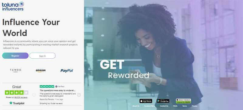 Toluna offers customers greater flexibility over their surveys Landing page of toluna platform offering surveys to earn money with paypal and amazon payouts.