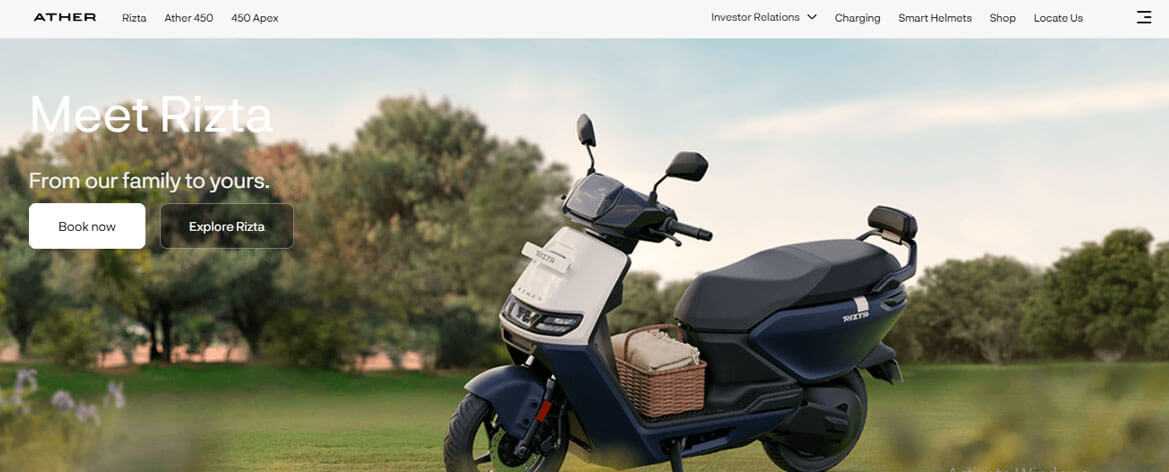 Ather energy - tycoonstory | tycoonstory media Ather energy homepage introducing the rizta electric scooter with innovative design and features.
