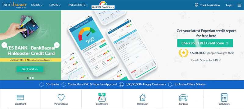 Bankbazaar - tycoonstory | tycoonstory media Bankbazaar homepage promoting free credit score checks and financial products such as loans and credit cards.
