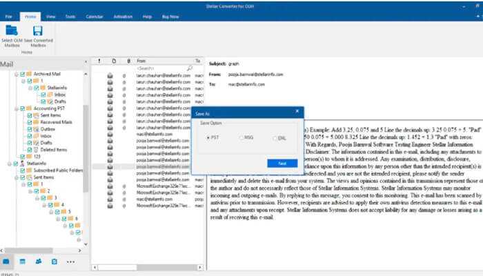 Choose your desired file format - tycoonstory | tycoonstory media Showing a save as window in an email management tool, offering options to save the selected email in pst, msg, or eml formats