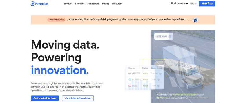 Fivetran - tycoonstory | tycoonstory media Fivetran webpage showcasing a data movement platform for innovation, insights, and operations with free start options