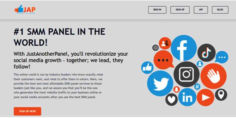 How justanotherpanel helps in social media marketing success - tycoonstory | tycoonstory media Justanotherpanel homepage showing their top-rated smm panel with icons from popular social media platforms like facebook, instagram, twitter, and more.