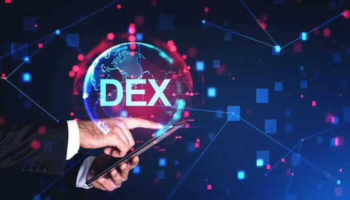Key features of leading mobile dexs - tycoonstory | tycoonstory media Mobile dex trading with a hand interacting with a tablet displaying'DEX' and digital network graphics, symbolizing mobile decentralized exchange trading accessibility.