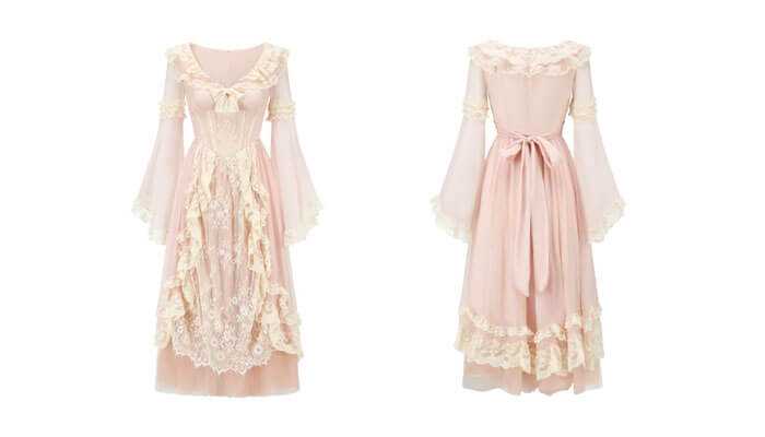 Lacemades princess seraphina dress - tycoonstory | tycoonstory media A soft pink, princess-style dress with delicate lace details, bell sleeves, a bow accent, and a flattering waist tie. Perfect for adding timeless elegance to any occasion