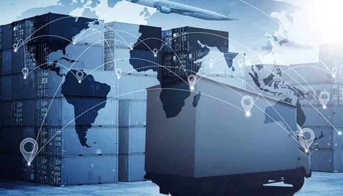 Logistics companies - tycoonstory | tycoonstory media Truck with shipping containers, global map, and location icons: logistics, transportation, and truck accident liability.